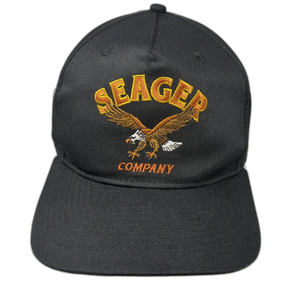 Seager 5 Panel Black One Size Eagle Graphic Embroidered Snapback Hat Outdoor
